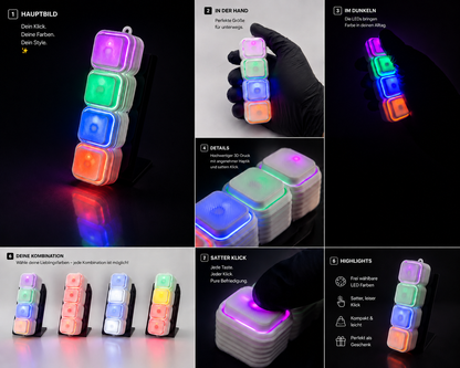 LED Farb-Tastenclicker – 4 Tasten | Individuell konfigurierbar | 3D-gedrucktes Fidget Gadget