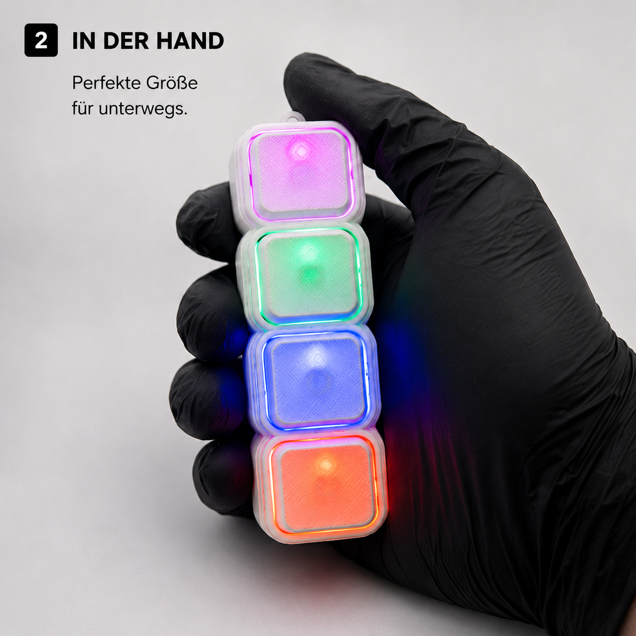LED Farb-Tastenclicker – 4 Tasten | Individuell konfigurierbar | 3D-gedrucktes Fidget Gadget