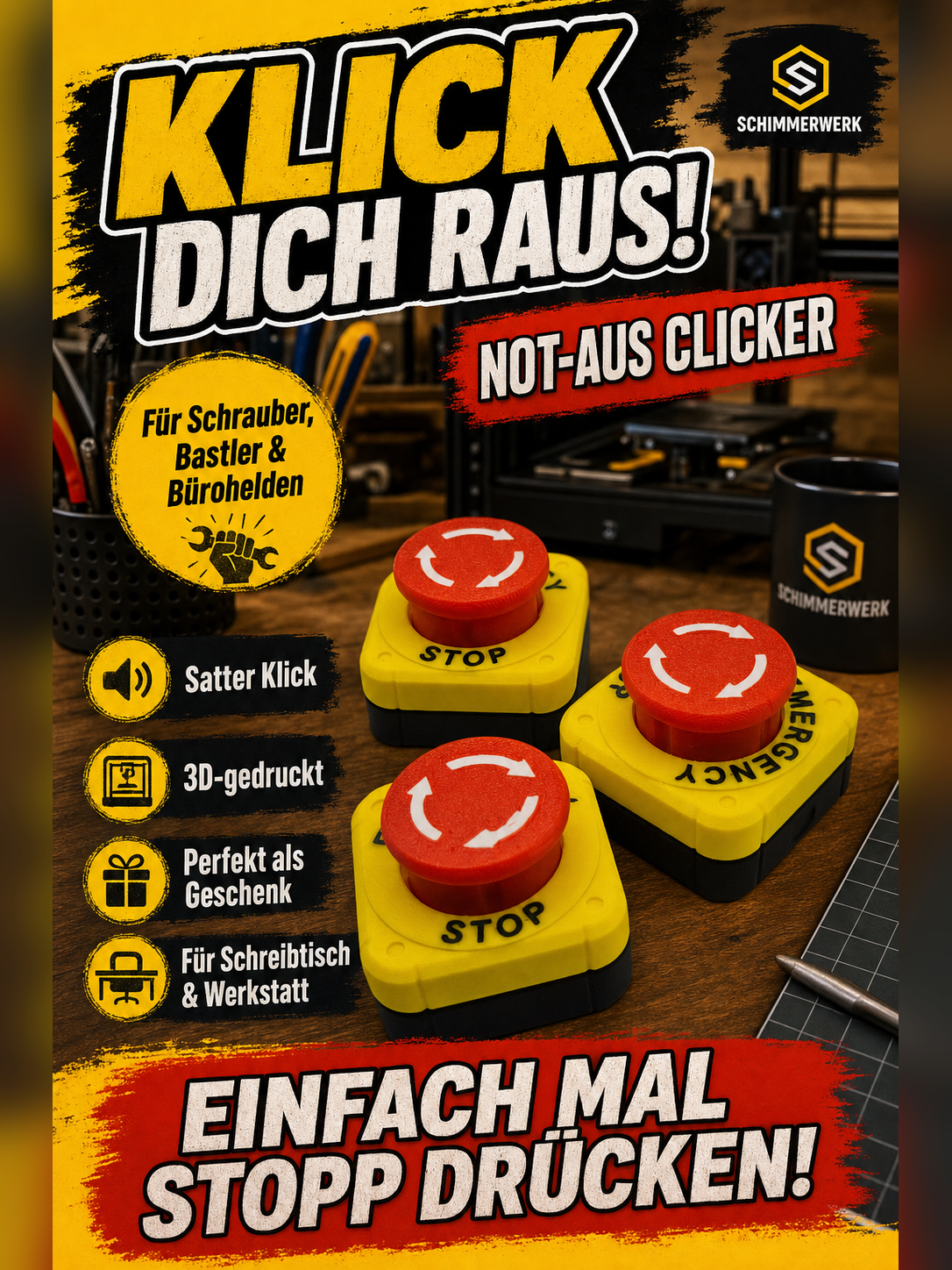 Not-Aus Clicker  – 3D-gedrucktes Mini-Gadget